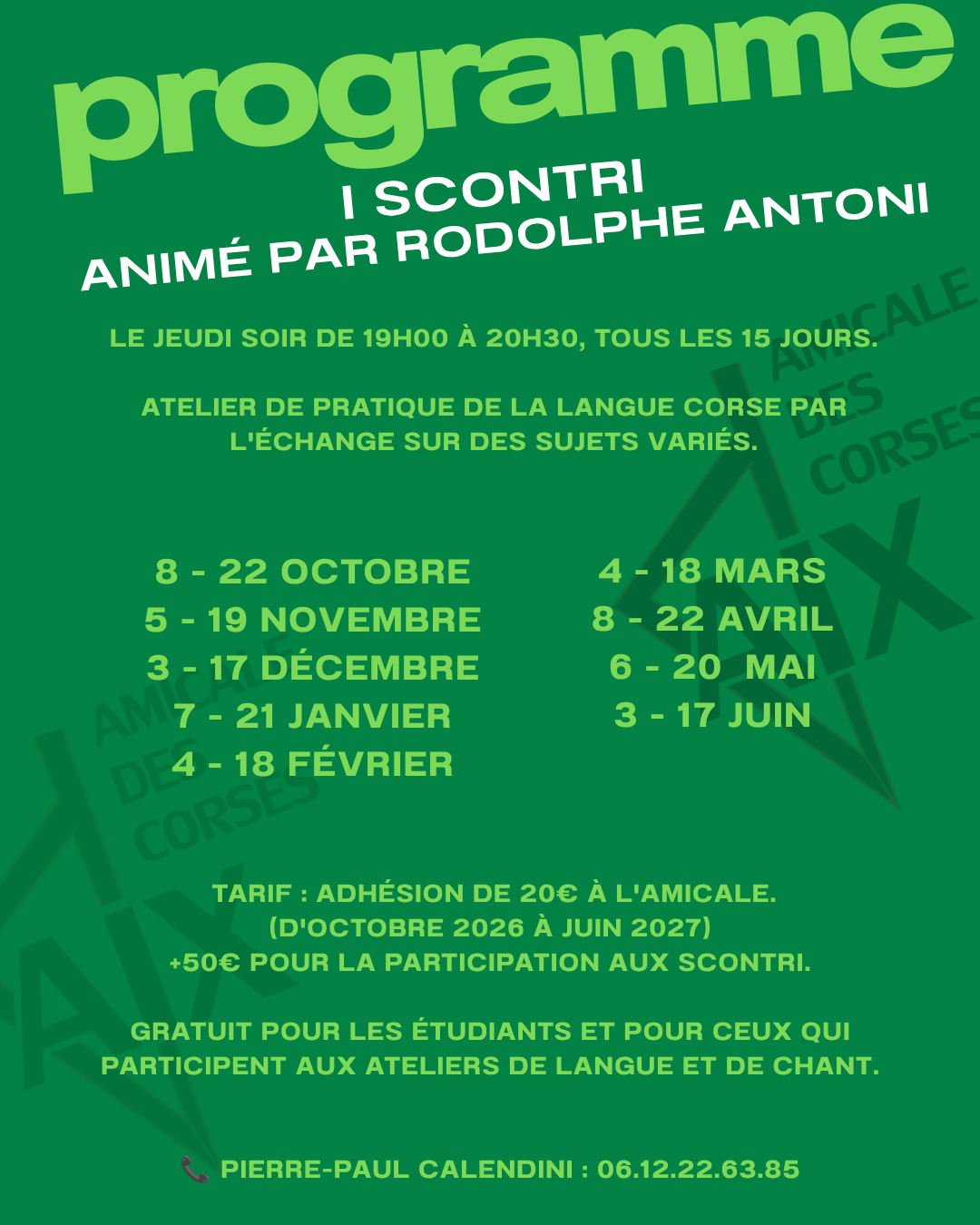 Programme 2026-2027 de l’atelier Scontri de l’Amicale des Corses d’Aix-en-Provence