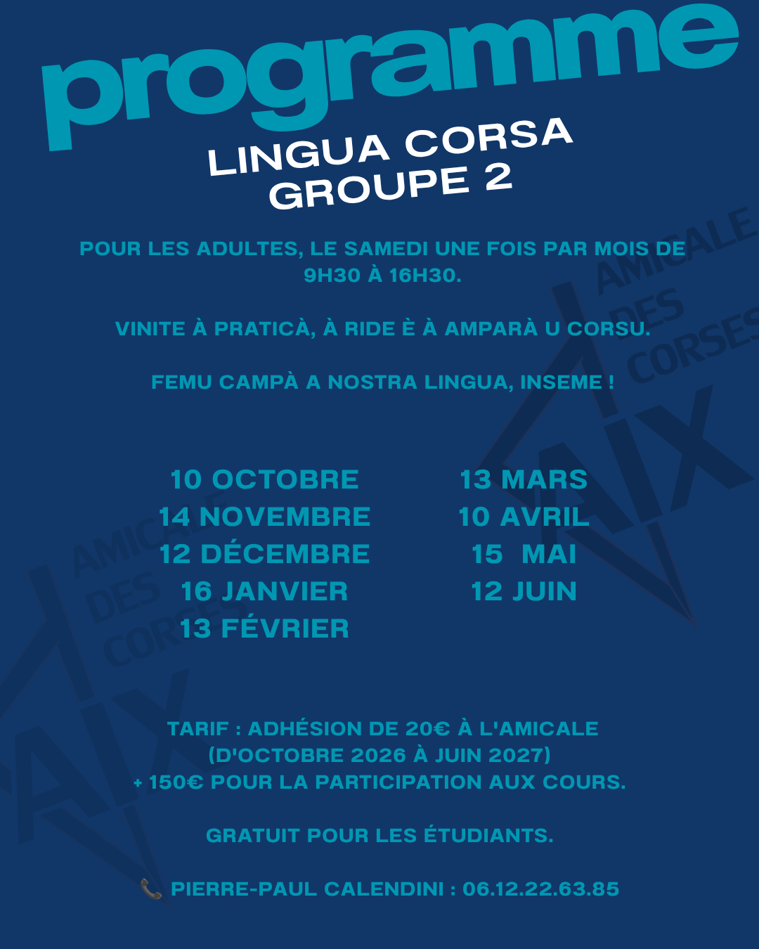 Programme 2026-2027 des cours delangue corse adultes – groupe 2