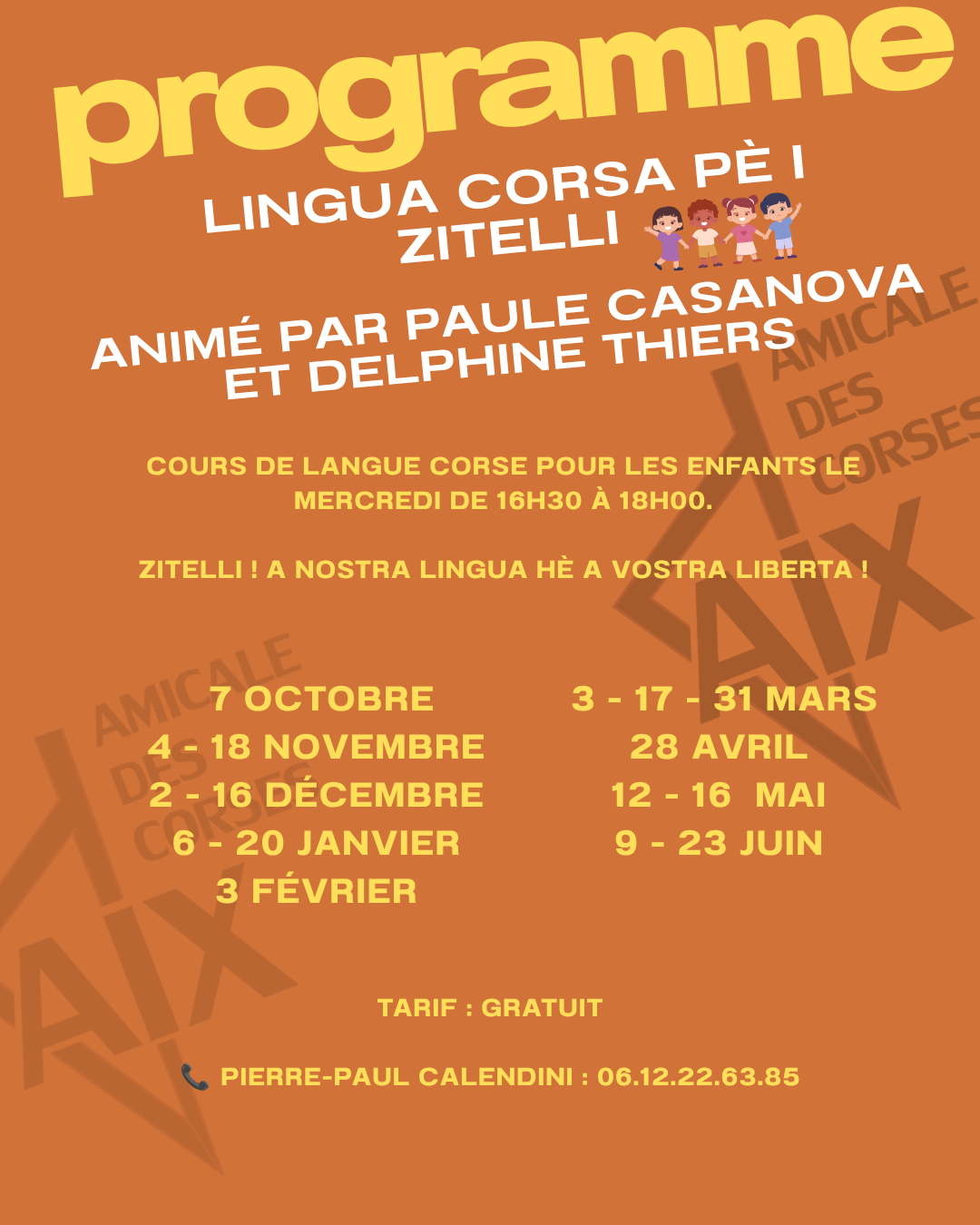 Programme 2026-2027 des cours de langue corse pour enfants